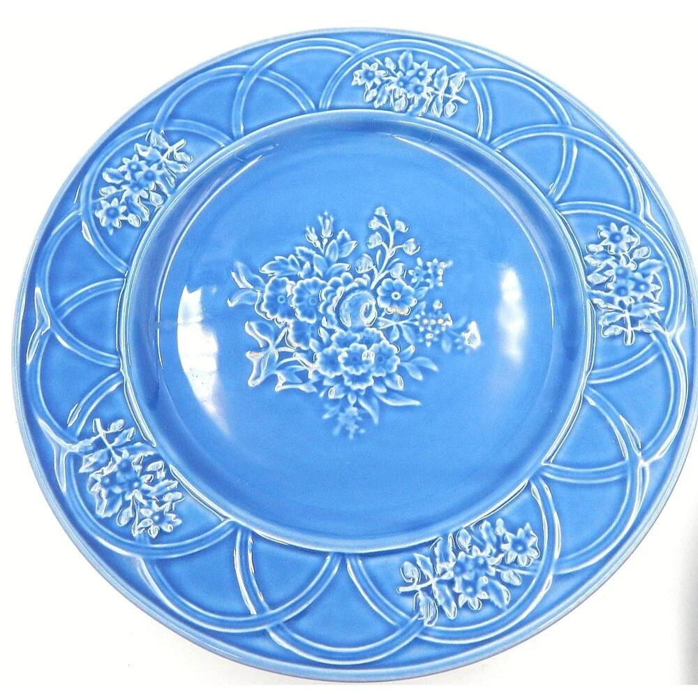 Bordallo Pinheiro Pottery Blue Floral Arch Dinner Plate 10 Inch Lot 5 Portugal